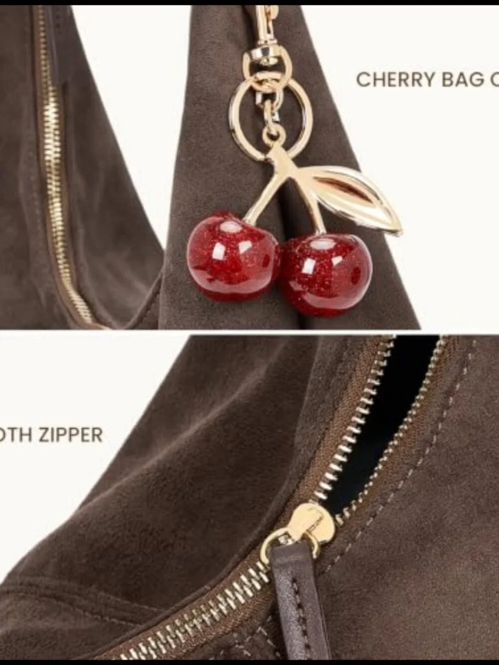 Faux Suede Hobo Shoulder Bag 2pc Set Wide Strap Zipper Pouch